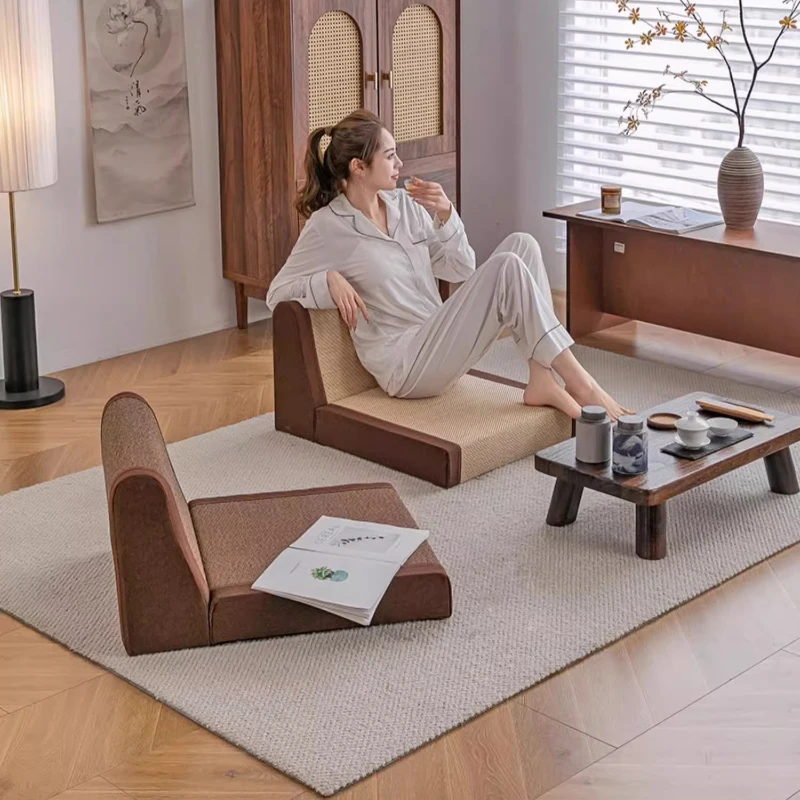 Japanese Bamboo Silk Floor Chair Backrest Tatami Seat Legless Meditation Stool Portable Balcony Lounge Chair Ergonomic Sofa Seat