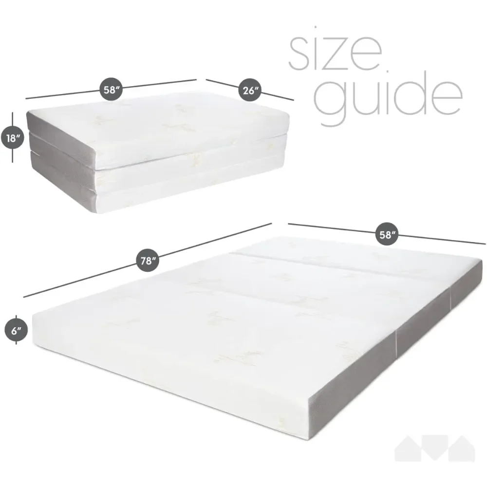 Queen Tri-Folding Memory Foam Foldable Memory Foam Mattress with Washable Cover