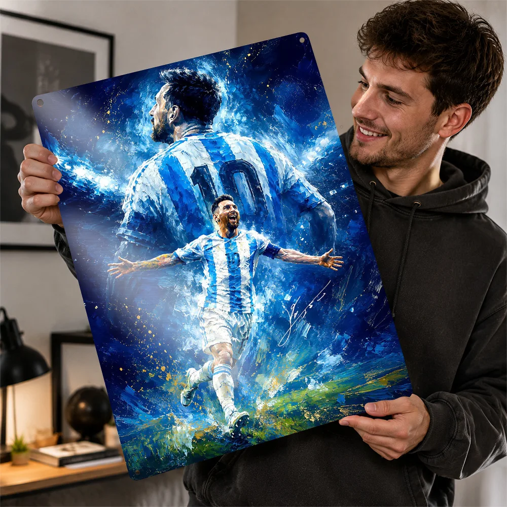 Lionel Messi Argentina Celebration Textured Metal Poster Dynamic Wall Art For Home Gym Customized Aluminum Sign Birthday Gift