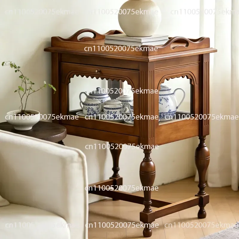 Retro Fireplace Fairy Tale Decorative Side Cabinet, Living Room Porch Storage Cabinet, Pastoral Light Luxury Solid Wood Wall