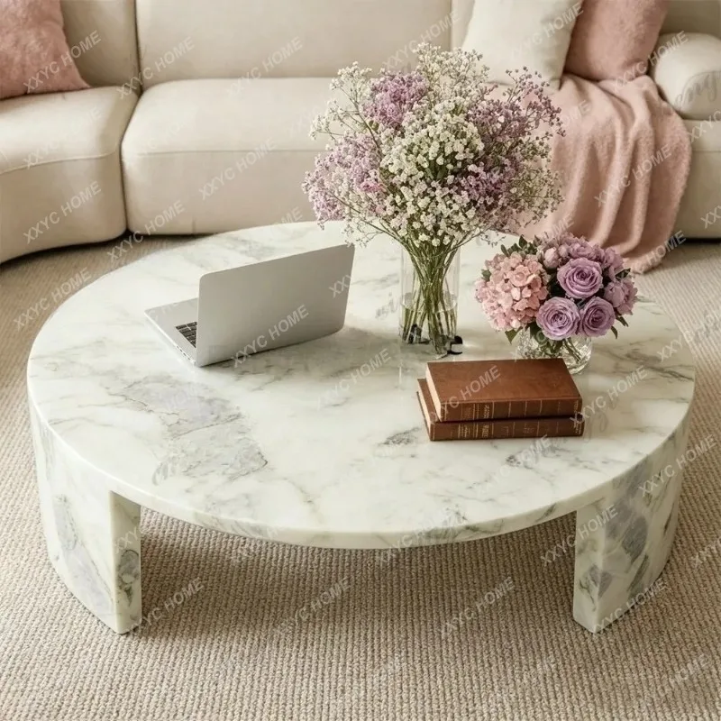 XX light luxury high-grade natural marble round coffee table living room coffee table tea table