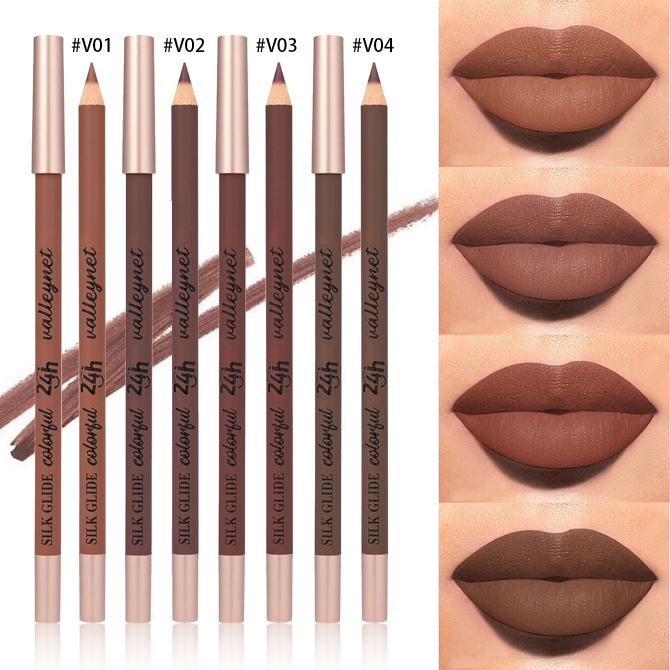 4 unidades/conjunto de delineador labial marrom fosco |   Maquiagem combinada de lábios com acabamento aveludado altamente pigmentado, à prova d'água de longa duração e cremosa