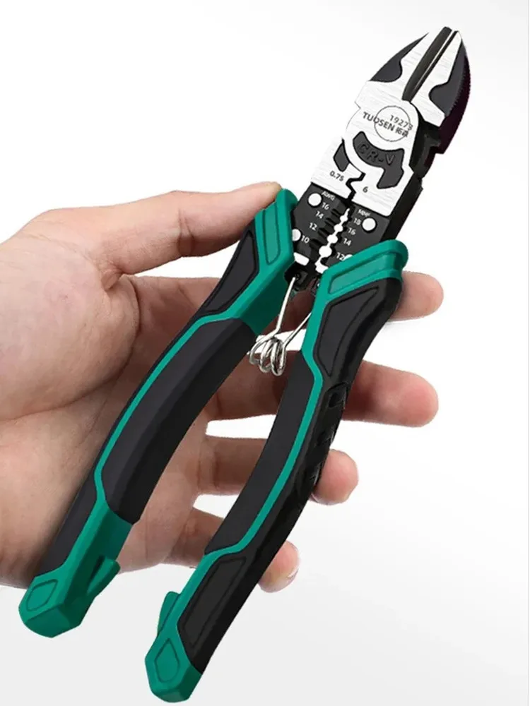 9 Inch Industrial Lineman Pliers, High Leverage Long Nose Wire Stripper & Crimper for Electricians, Heavy Duty Tool