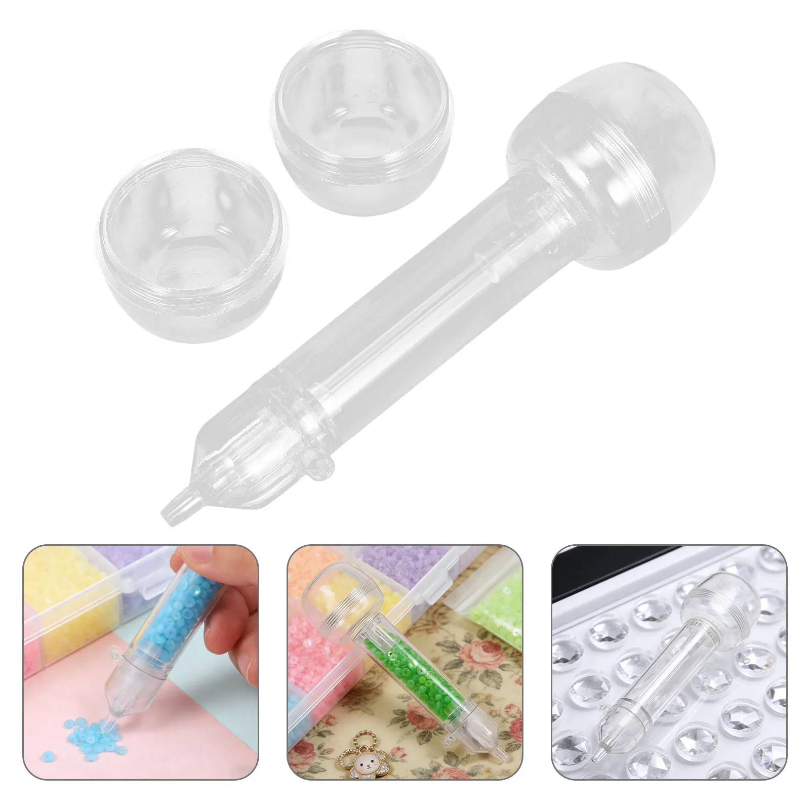 Lot de 2 stylos à perles à fusionner, corps transparent, grande capacité, distributeur de précision pour ateliers d'artisanat, outil de placement de perles pour bijoux DIY et art