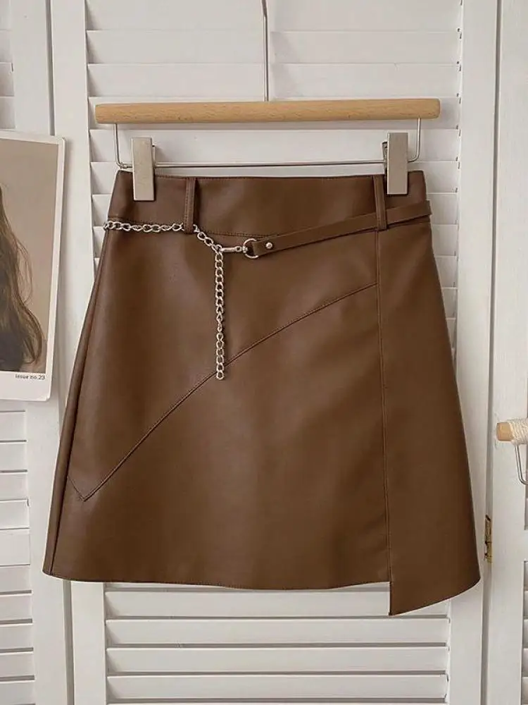 

Осенний женский коричневый нерегулярный ремень-цепочка, мини-черный тонкий кожаный облегающий пояс с высокой талией, короткая юбка на бедрах, уличная одежда, популярная