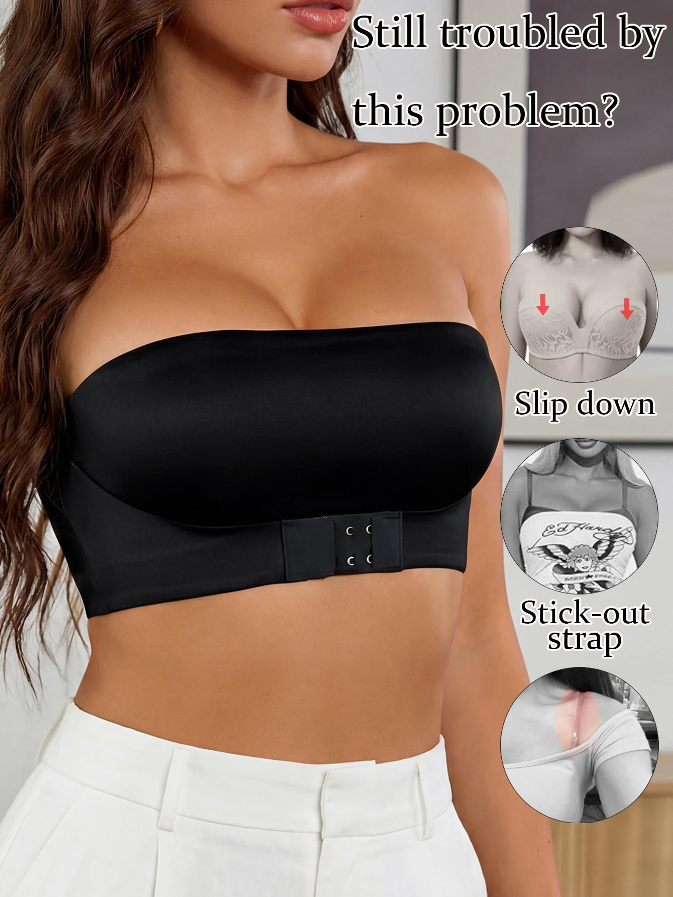 Trägerloser BH für Damen, nahtloser BH mit Schnalle vorne, kabelloser, rutschfester BH, sexy Crop-Top-Unterwäsche, unsichtbarer Halbschalen-BH, einteilig – Detail 2
