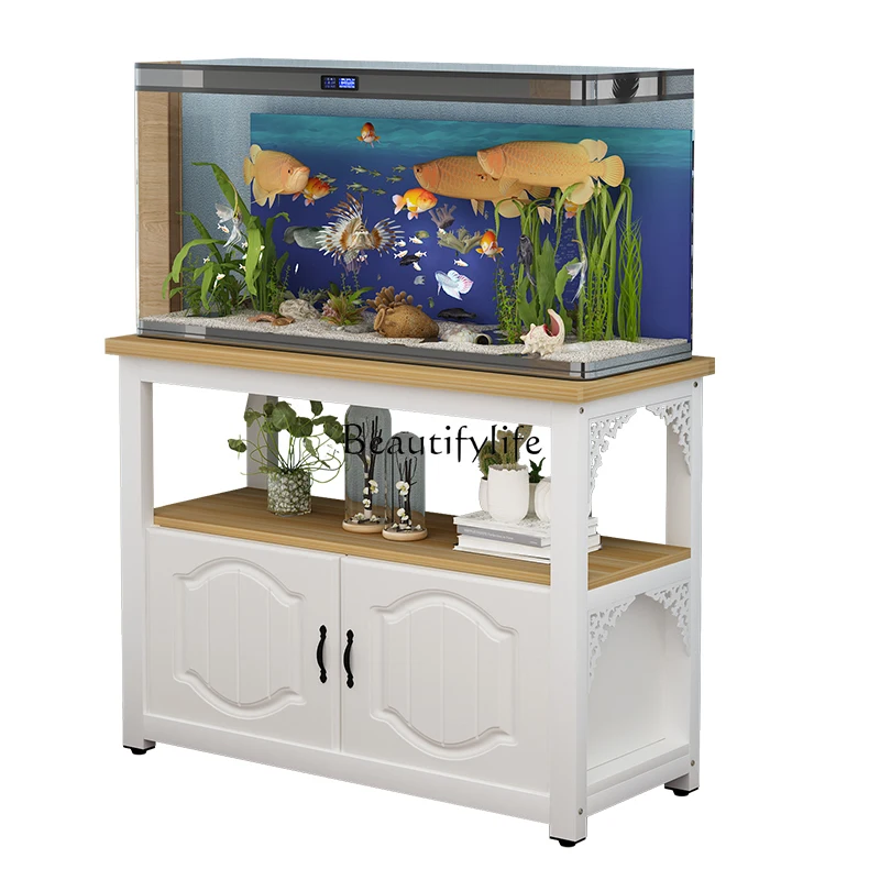 European-Style Solid Wood Base Cabinet Metal Chassis Fish Tank Rack without Fish Tank