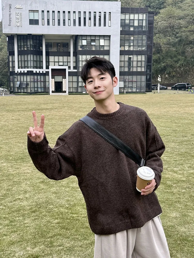 

Карамельный круглый вязаный свитер Ne, мужской повседневный свободный крой, длинный све, осенне-зимний новый удобный дышащий базовый топ