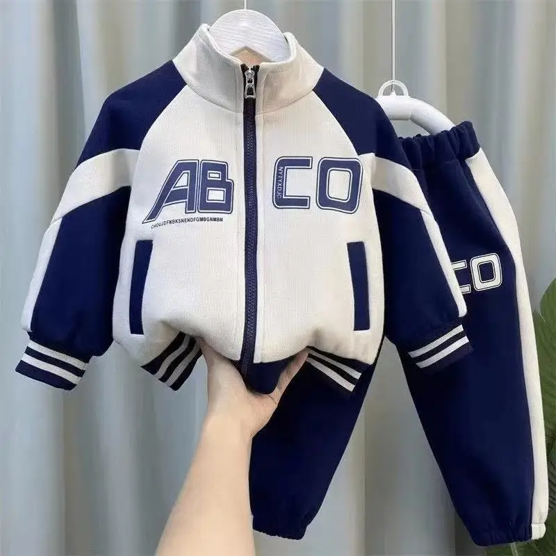 

Boys 2Pcs Autumn Suit Letter Baseball Uniform Striped Sweatpants Set Kids Sports Team Outfit