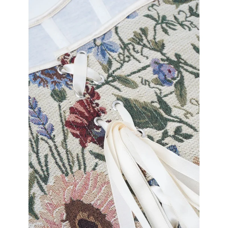 Женский элегантный корсет без бретелек, укороченные топы, винтажные бюстье с абрикосовым цветочным принтом, нижнее белье, корсет на шнуровке