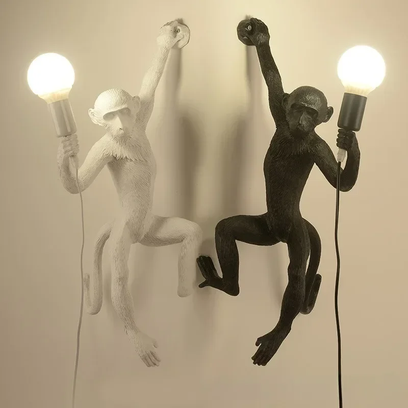 Modern LED Art Monkey Pendant Light Resin Simian Lamp For Living Parlor Study Room Corridor Lights Home Interior