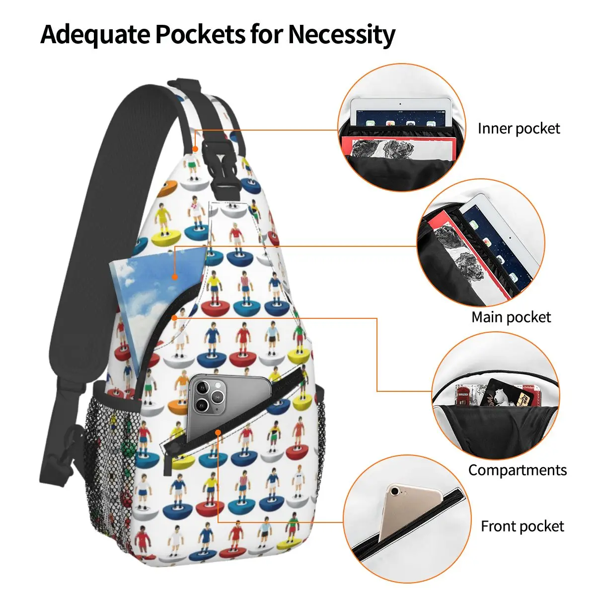 World Subbuteo Players Chest Bag Men Sling Crossbody Backpack Chest Bag Travel Hiking Daypack Shoulder Bag