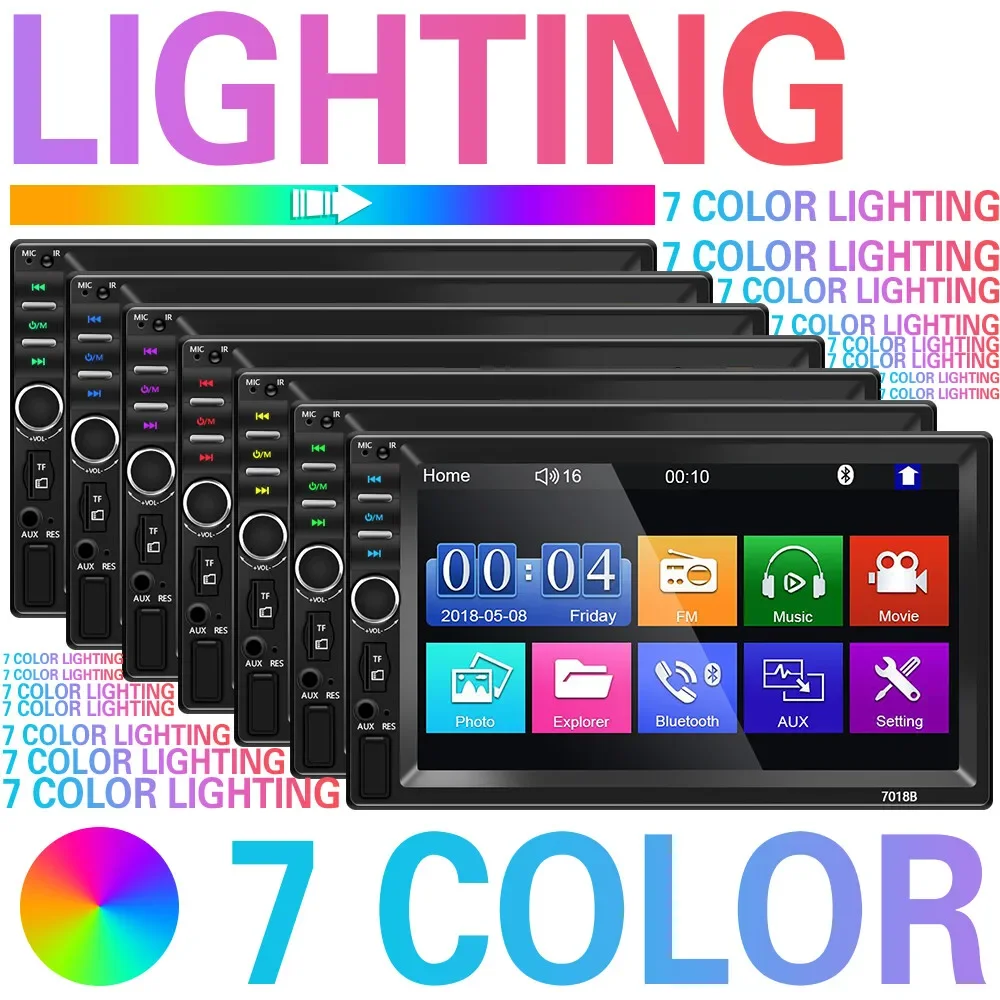 مشغل MP5 للسيارة مزدوج 2 DIN مقاس 7 بوصات وشاشة تعمل باللمس B-T راديو ستيريو FM/USB/AUX #3