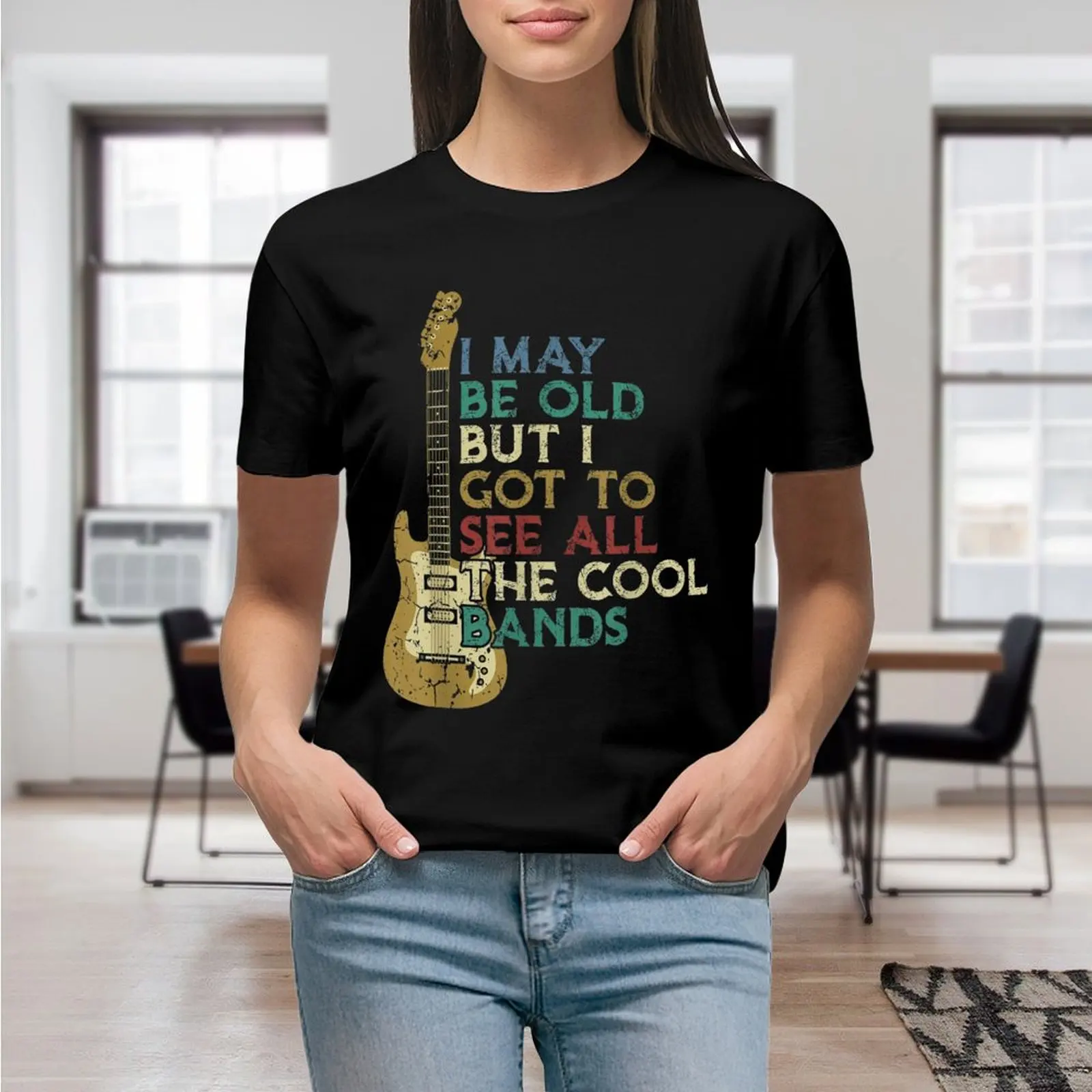 I May Be Old But I Got To See All The Cool Bands T Shirt Guitar Lover Graphic Casual Short Sleeved Female Tee T-Shirt Size S-4XL