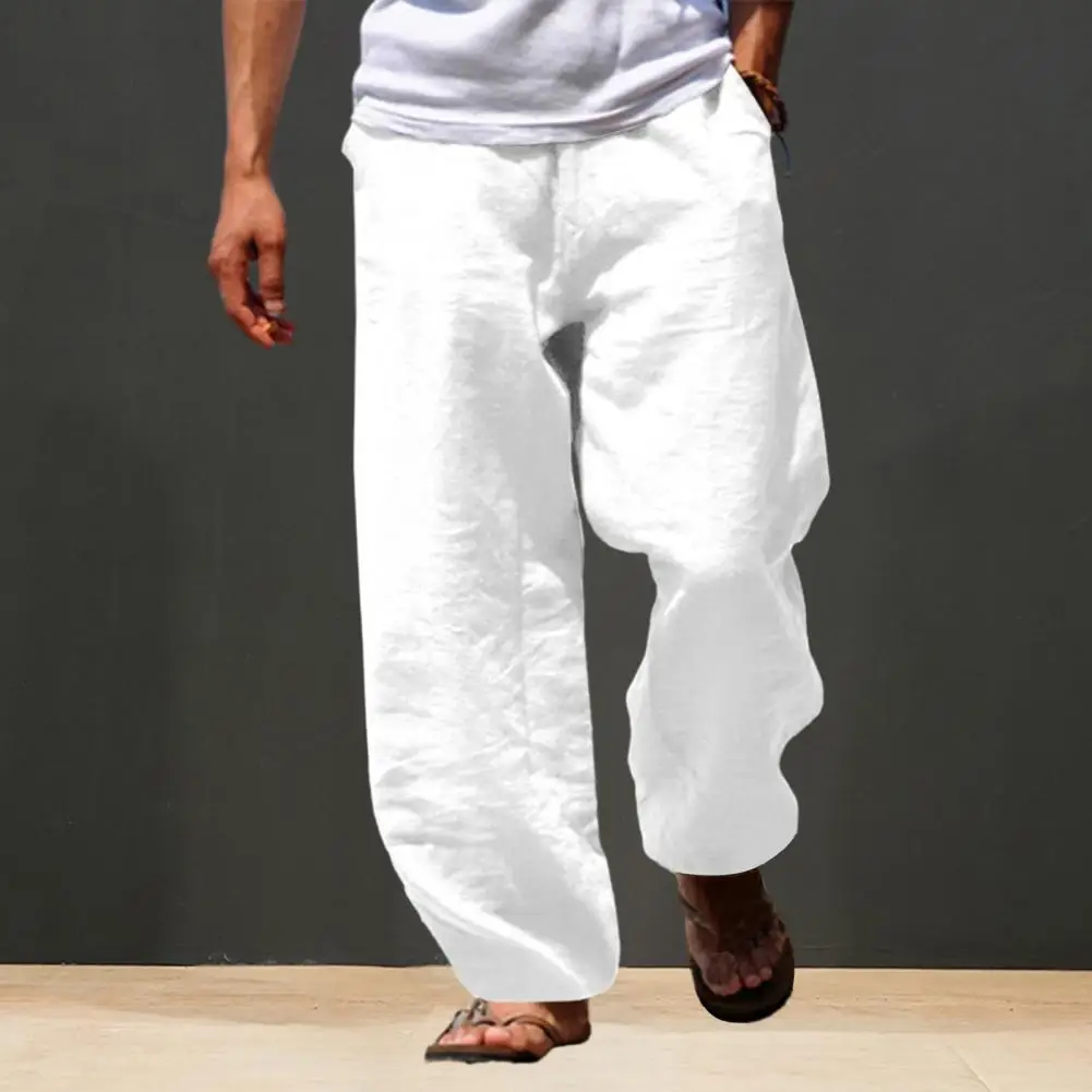 Pantalones casuales cómodos para hombre, pantalones casuales de cintura elástica con bolsillos, pierna ancha, ropa de calle, ropa de diario de moda