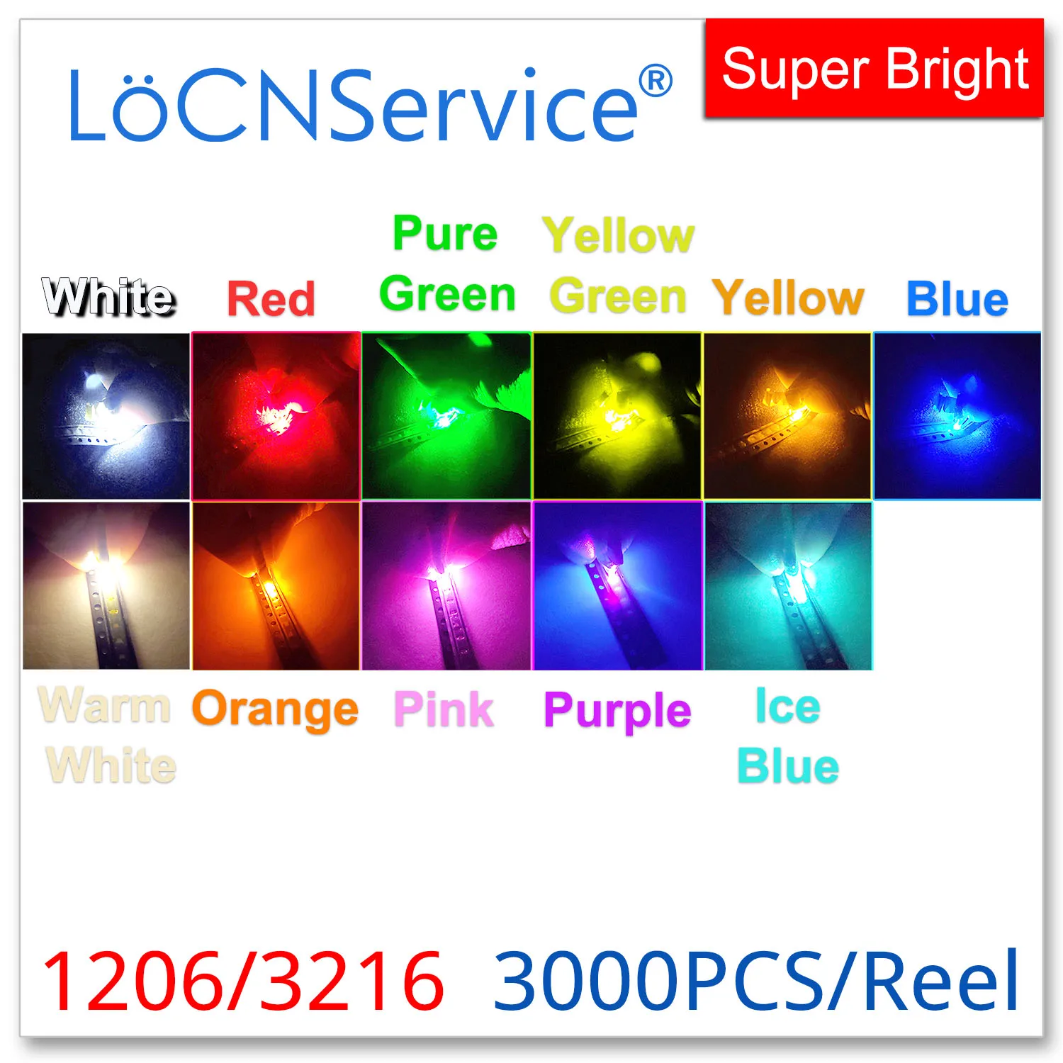

LoCNService 1206 3216 SMD LED 3000PCS Red Orange Yellow Green Jade green Lce Blue White Warm white Pink Purple High Light 2*1.5