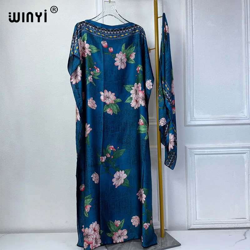 

WINYI 2024 New African Women Dashiki boho print muslim woman dubai Free Size Design With Scarf Maxi Loose African Elegant Dress