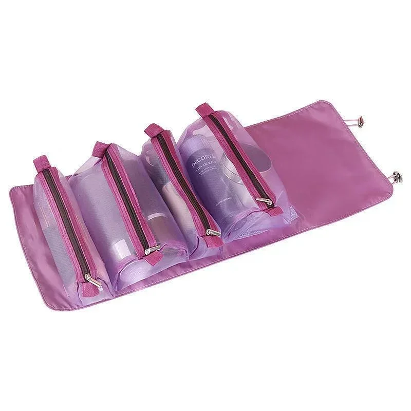 Maquiagem Mesh Cosmetic Case para mulheres, organizador portátil de higiene pessoal, zíper de beleza, escovas, saco de armazenamento de batom 4 em 1