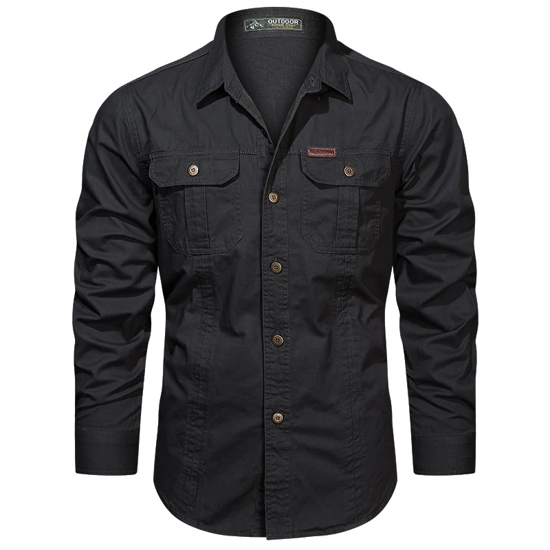 

Spring Cotton Cargo Shirt for Men Long Sleeve Multi-Pocket Shirts Outdoor Casual Colthing High Quality Militar Overshirt