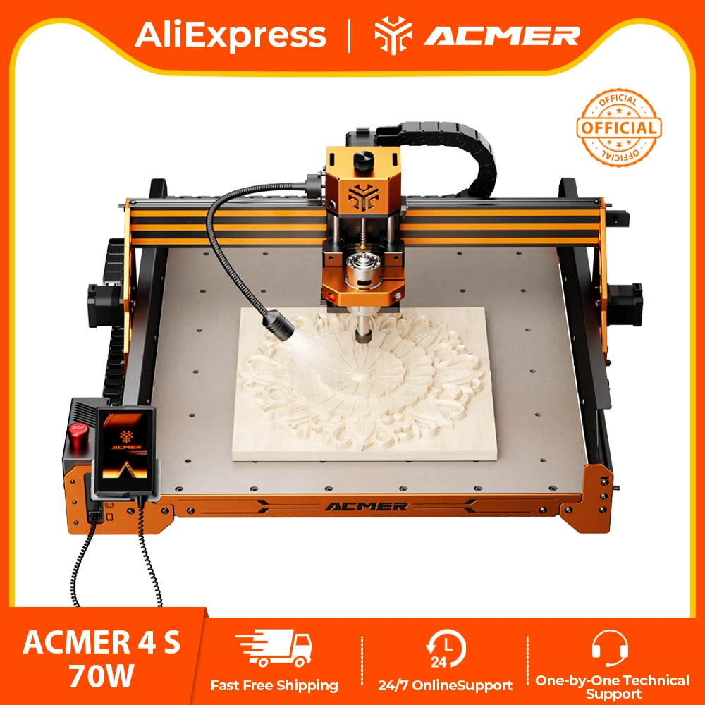 

ACMER 4 S 70 Вт фрезерный станок с ЧПУ, 3-осевое управление, светодиодный сенсорный экран, аварийная остановка, обновленная для дерева, пластика, акрила, 400*400*80 мм