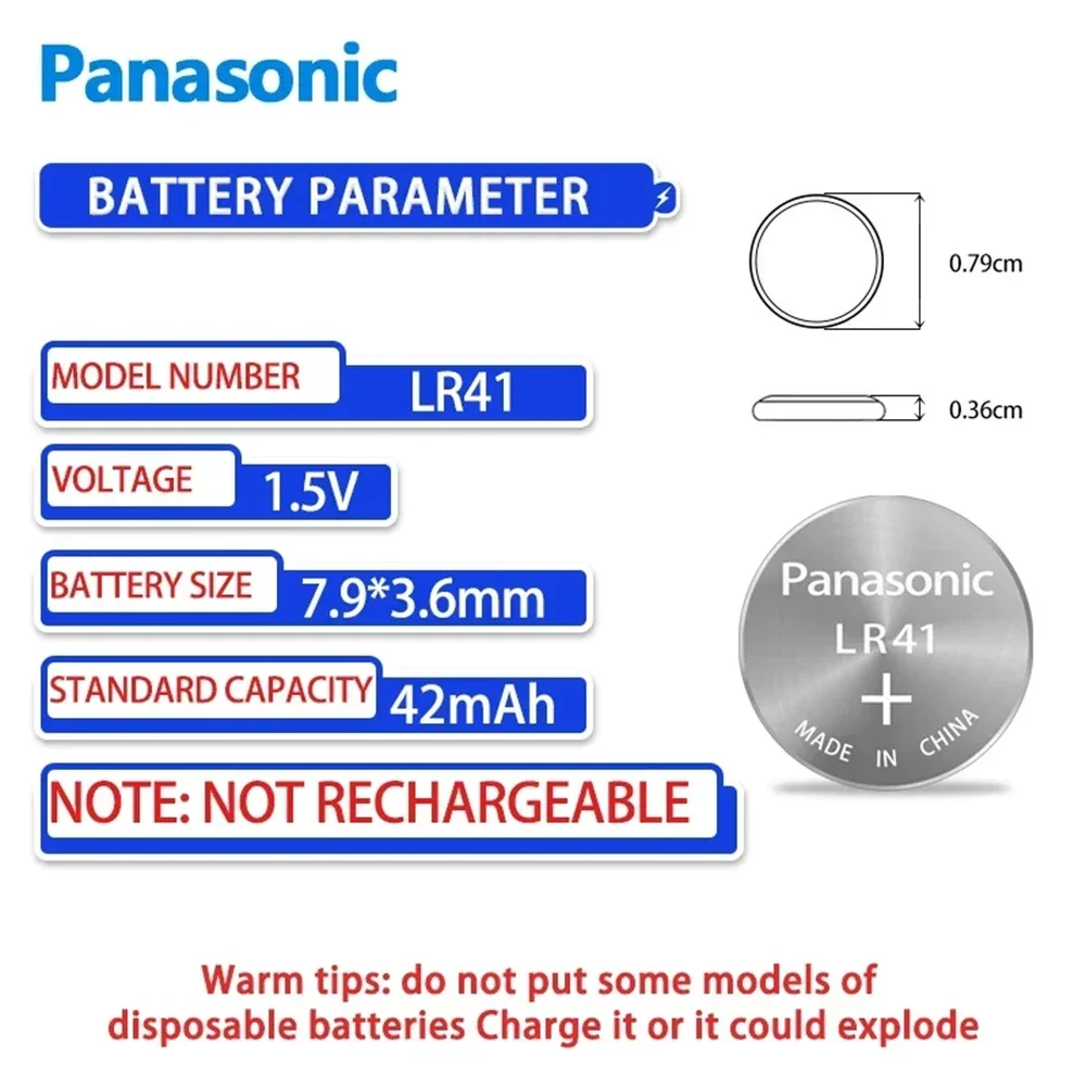 10-100PCS Panasonic LR41 AG3 Cell Coin Alkaline Battery 1.5V Button Batteries 192 384 SR41SW 392 Lamp Chain Finger Light Watch