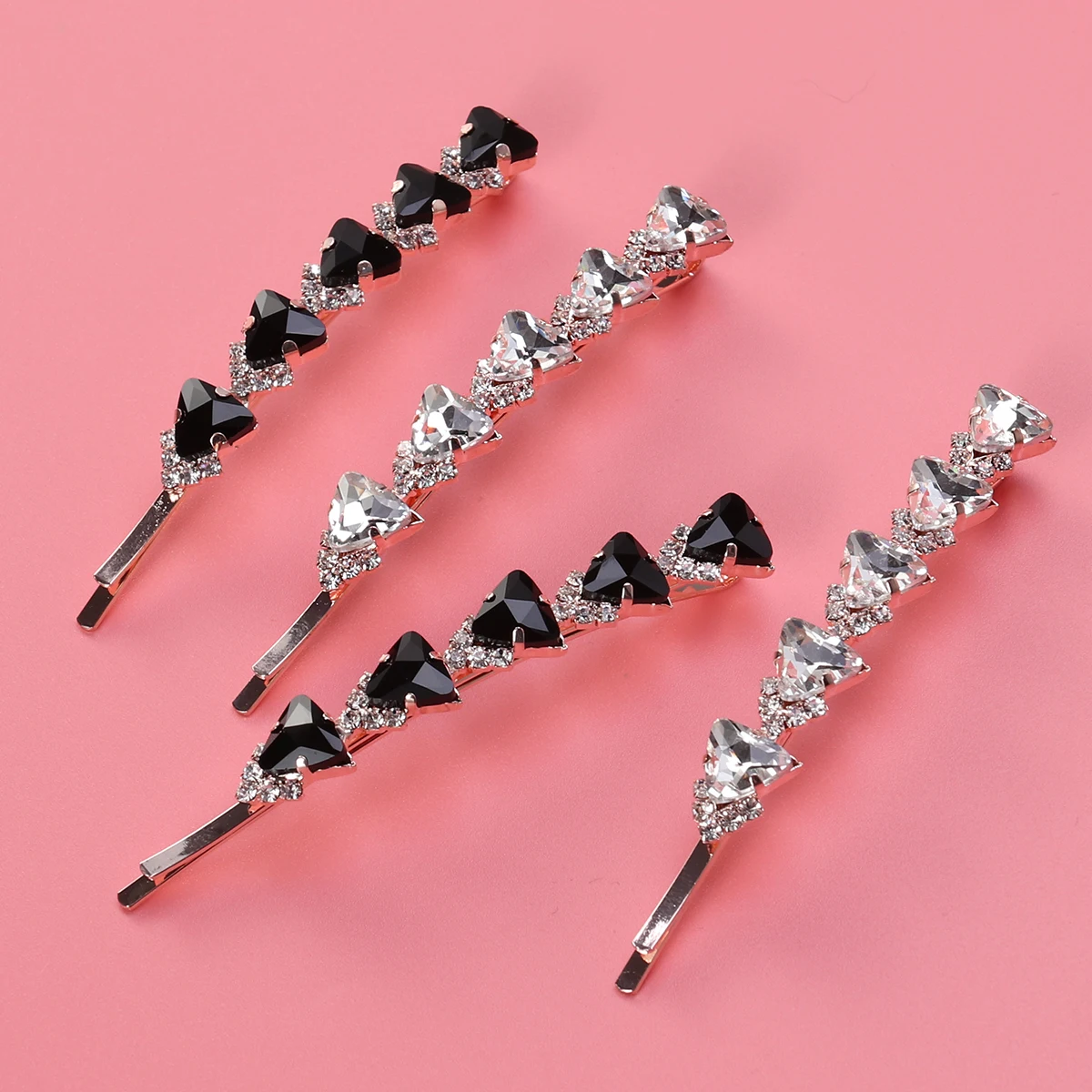

4 pcs Crystal Barrettes Rhinestone Hair Clips Diamond Bobby Pins Black White Each Color Fashion Star Shape Women Elegant