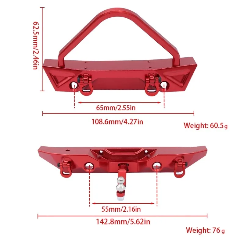 Aluminum Alloy Front and Rear Bumpers with Trailer Hook Winch Holes for 1/12 Remote-controlled Tracked Vehicle DIY Accessories