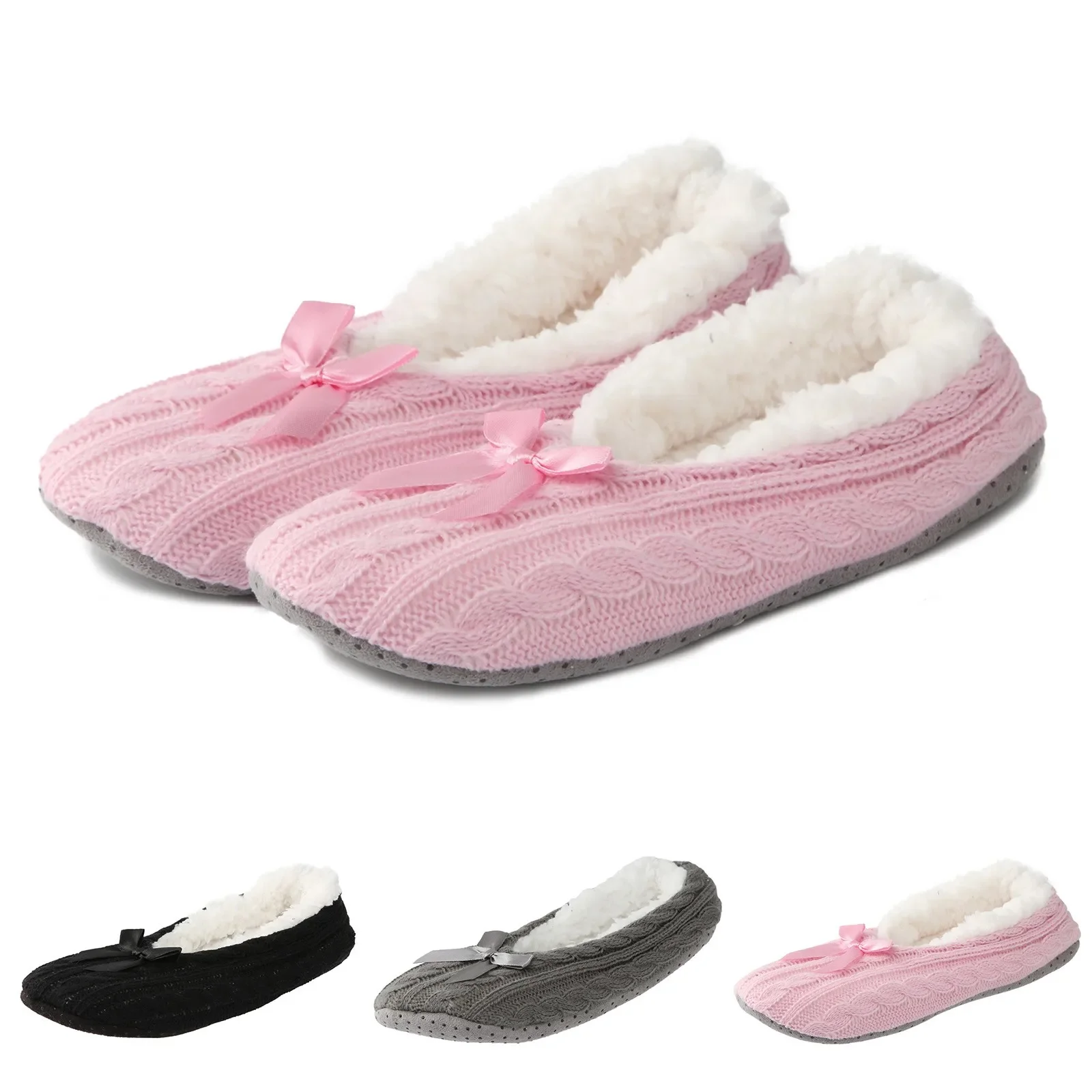 Home Slipper Women Winter Fur Cotton Warm Plush Non Slip Grip Indoor Fluffy Lazy Female Mouse Ears Floor Shoe Living room