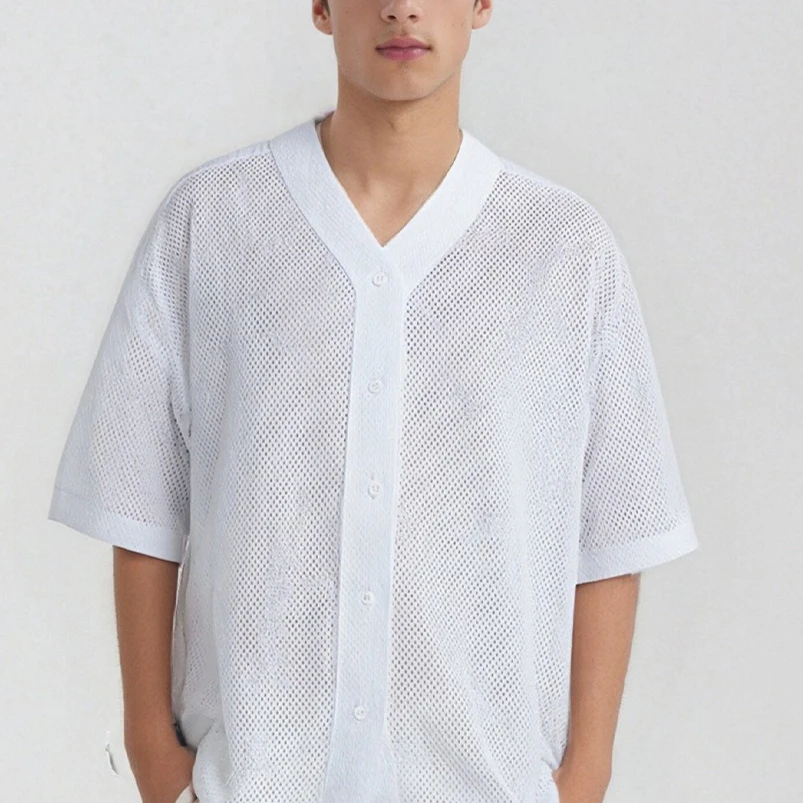 

Summer Breathable Sports Jersey Short Sleeve T-Shirt Men's Loose Button Cardigan Men's T-Shirt