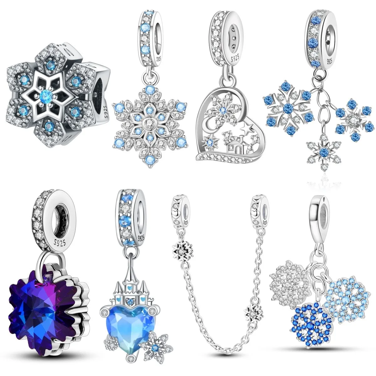 MISEFF S925 Sterling Silber Charm Anhänger, eleganter blauer Schneeflocken-Anhänger für Armband, DIY-Schmuckherstellung, Frauen-Geburtstagsgeschenk
