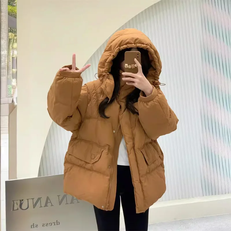 المرأة قصيرة أسفل سترة 2025 جديد وصول الشتاء شبه فضفاضة تناسب الاغراء تنوعا عادية الوقوف طوق معطف دافئ #4