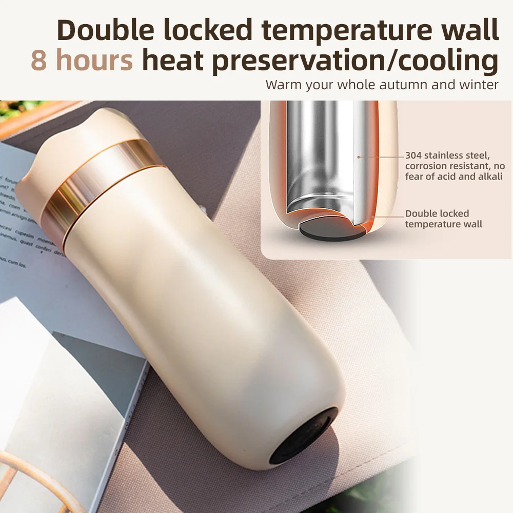 NewPortable-taza de viaje con prensa francesa, cafetera aislada de doble pared de acero inoxidable de 320ml, sin fugas, prensa de café caliente/frío