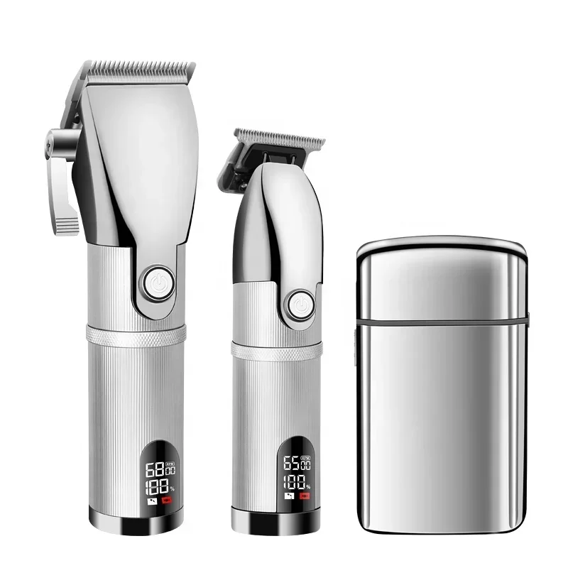 Factory Hot Sale Silver Metal Barbershop Cutter Hair Cutting Machine Cordless Hair Clipper Hair Trimmer Shaver Haircut Set