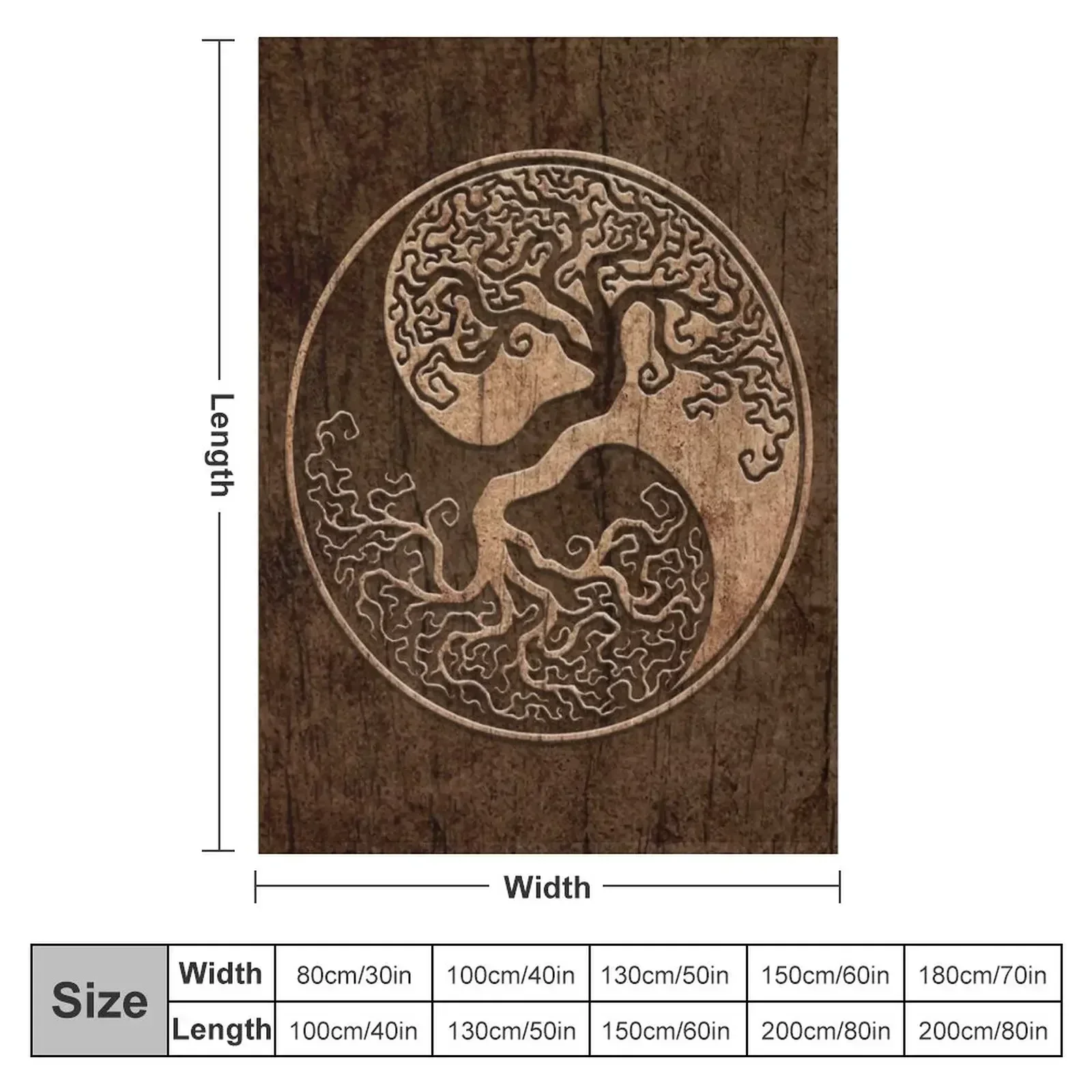 Rough Wood Grain Effect Tree of Life Yin Yang Throw Blanket couch cozy soft plush fuzzy picnic outdoor blanket