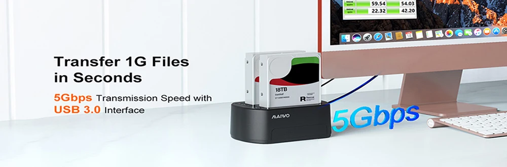 MAIWO Dual-Bay-Festplatten-Dockingstation für 2,5/3,5 Zoll HDD SSD SATA auf USB 3.0 HDD-Dockingstation mit 12V3A-Netzteil – Detail 2