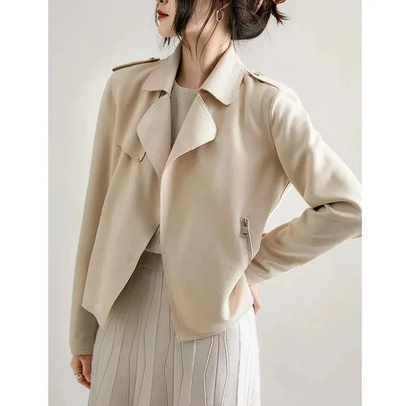 Fashion Short Motorcycle Coat Jacket Loose Casual Women Jackets 2024 New Spring Autumn High-End Korean Deer skin velvet Coat