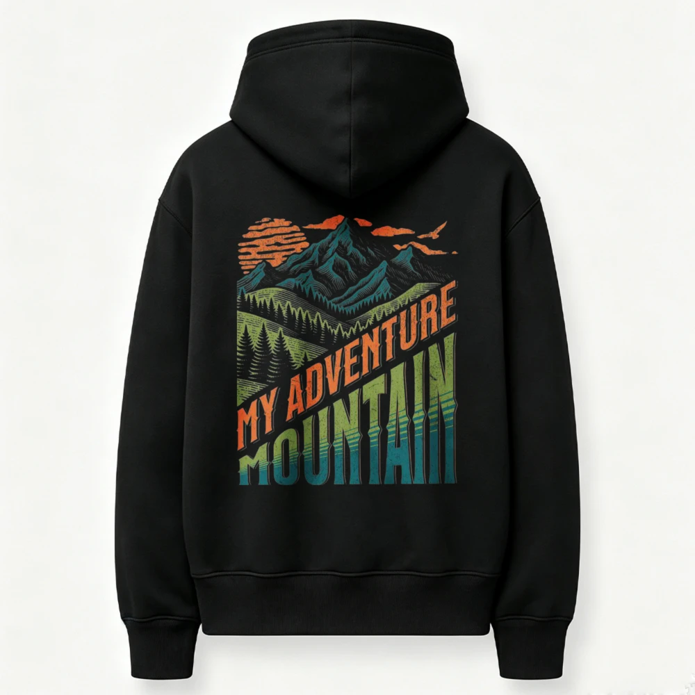 Unisex My Adventure Mountain Retro Sunset Pine Forest Graphic Hoodie Front Print Sweatshirt Outdoor Hiking Camping Casual Hooded
