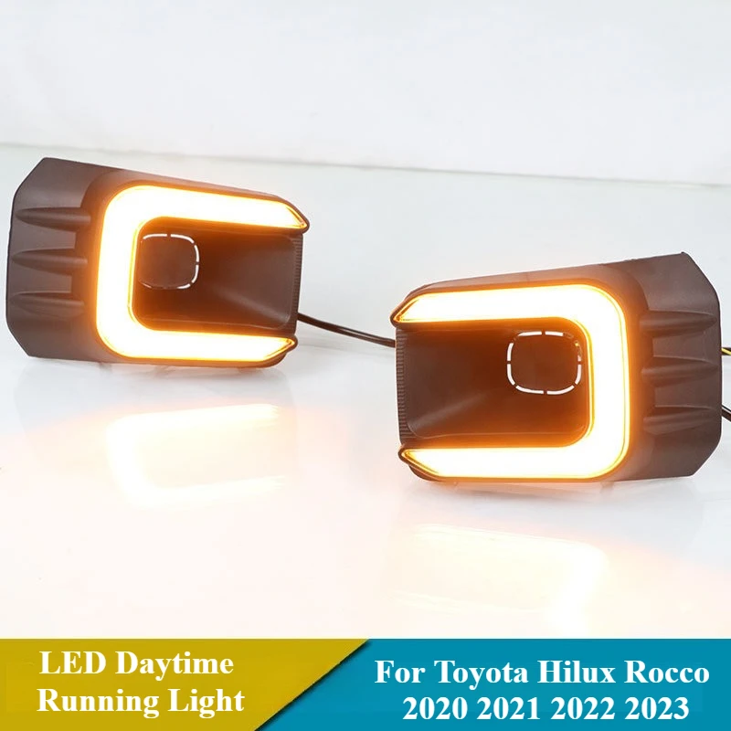 Car LED Daytime Running Light Yellow Dynamic Turn Signal DRL 12V Daylight Fog Lamp Modified For Toyota Hilux 2020 2021 2022 2023 - view 3