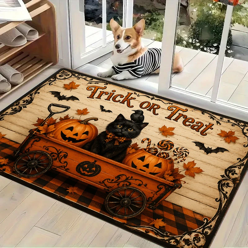 VIKAMA Spooky Halloween Doormat Non Slip Absorbent Bath Mat Durable Washable Welcome Rug Festive Holiday Home Decor Carpet