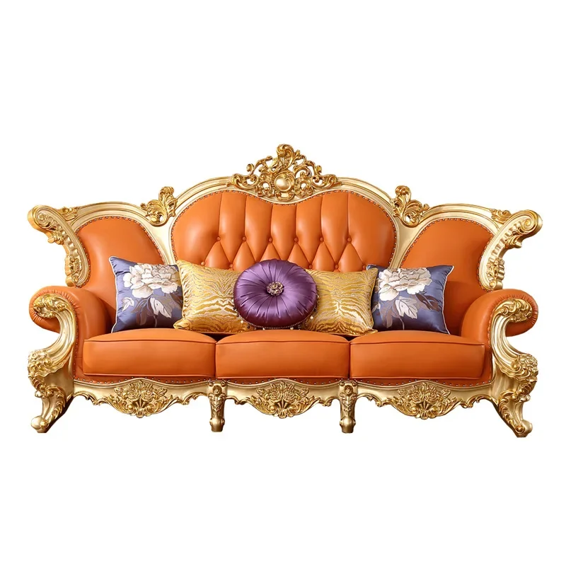 European leather sofa first layer cowhide living room combination 123 villa luxury high-end European and American high-end