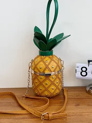 Pineapple-Shaped Crossbody Bag for Women PU Leather Rivets Chain Strap Shoulder Bag Tote Handbags