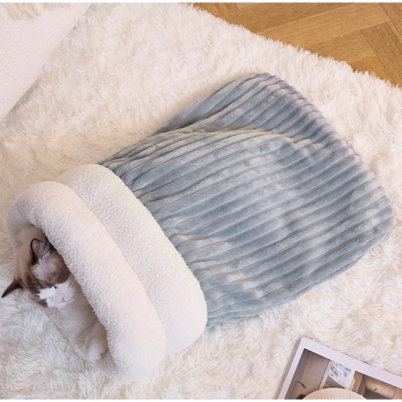 Katzenschlafsack, warm, flauschig, geschlossener Tunnel, Katzenbett für Hauskatzen, Katzenhöhlenbett, gemütliches, selbstwärmendes Haustierbett für Kätzchen – Detail 9