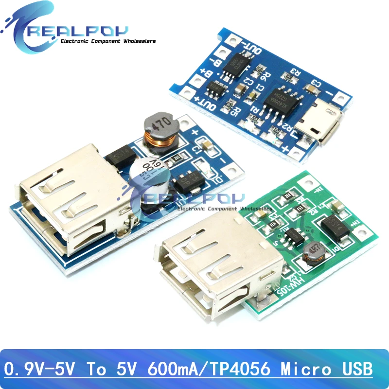 Moduł Boost DC-DC (0.9V ~ 5V) moduł wzmacniacza wzmacniającego 600mA przenośne zasilanie USB płytka doładowania 18650 5V 1A TP4056 Micro USB