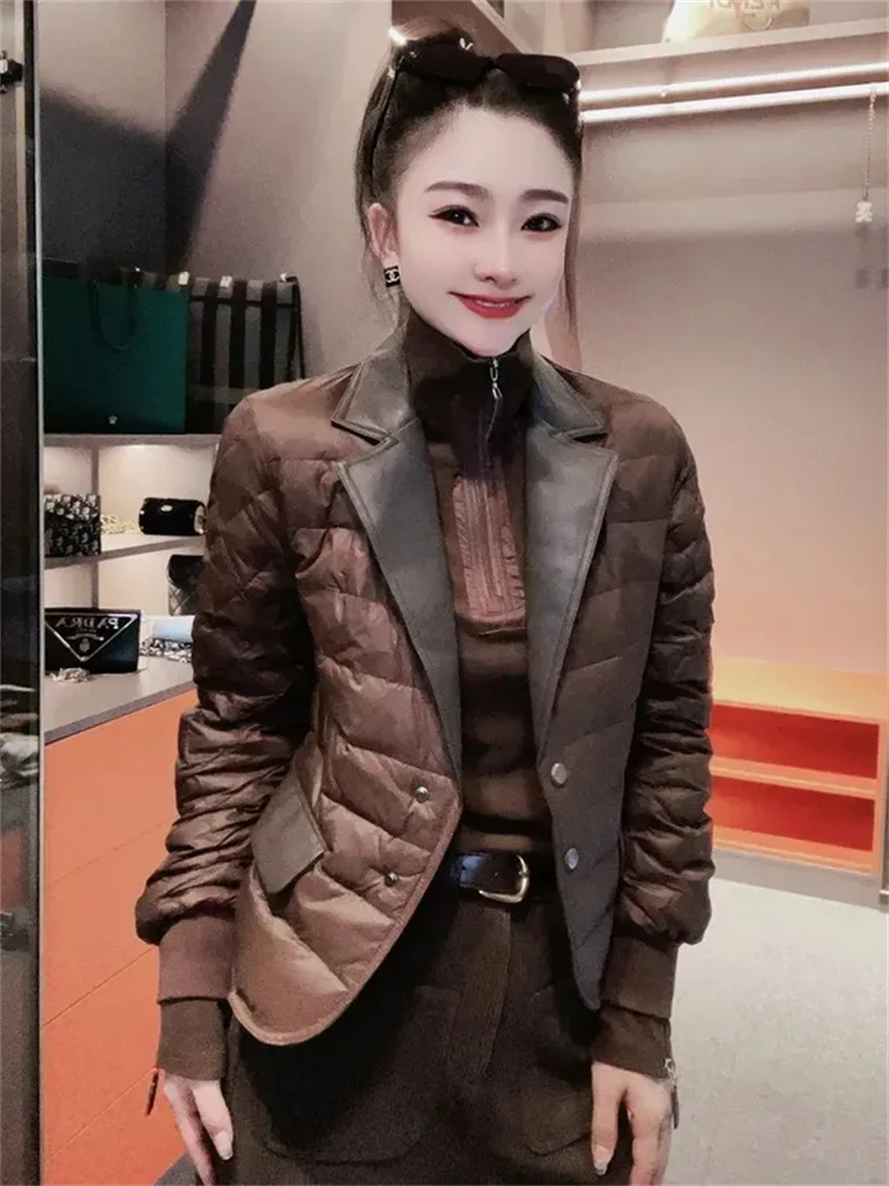 Winter light Cotton Jacket Women\'s Suit Collar Jacket Fashionable Slim Casual Versatile Cotton Jacket Warm Blazer Cardigan Trend