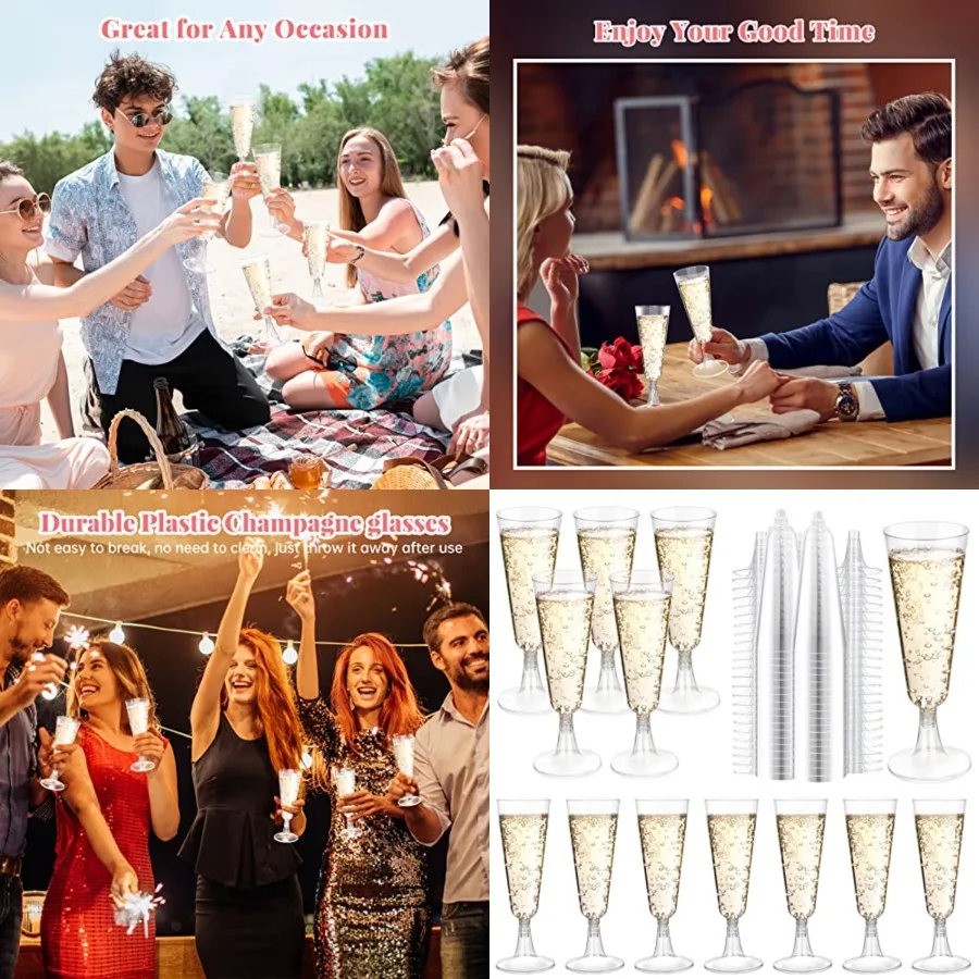 

Plastic Champagne Flutes 200 Pack Champagne Glasses Disposable Mimosa Glasses 5 Oz Crystal Plastic Flutes for Party Drinking Co