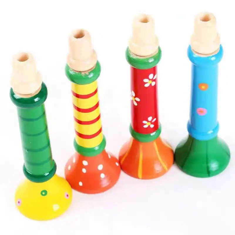 2PCS Small Trumpet Wooden Horn Toy Educational Musical Instrument Gifts Kids Boys Girls Stocking Stuffers Party Favors