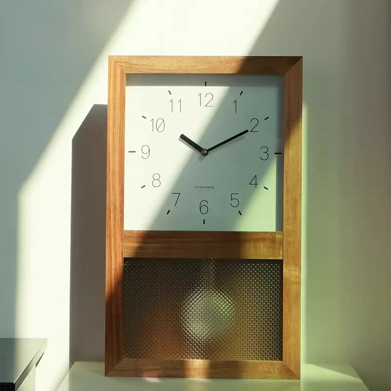 

Japanese retro solid wood clock wall clock living room clock household Nordic log pendulum