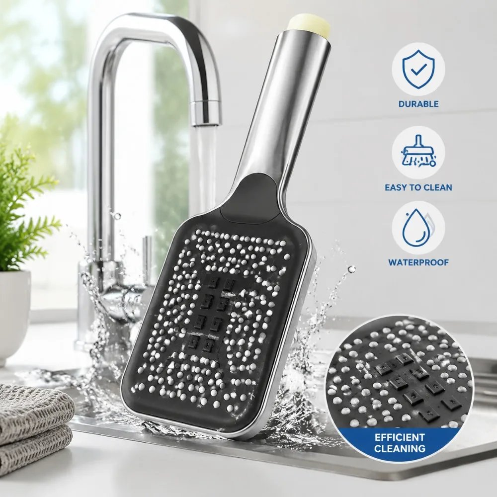 Adjustable High‑Pressure Square Handheld Shower Head Chrome 3‑Flow Modes Shower Nozzle Bathroom Bath Accessory Part