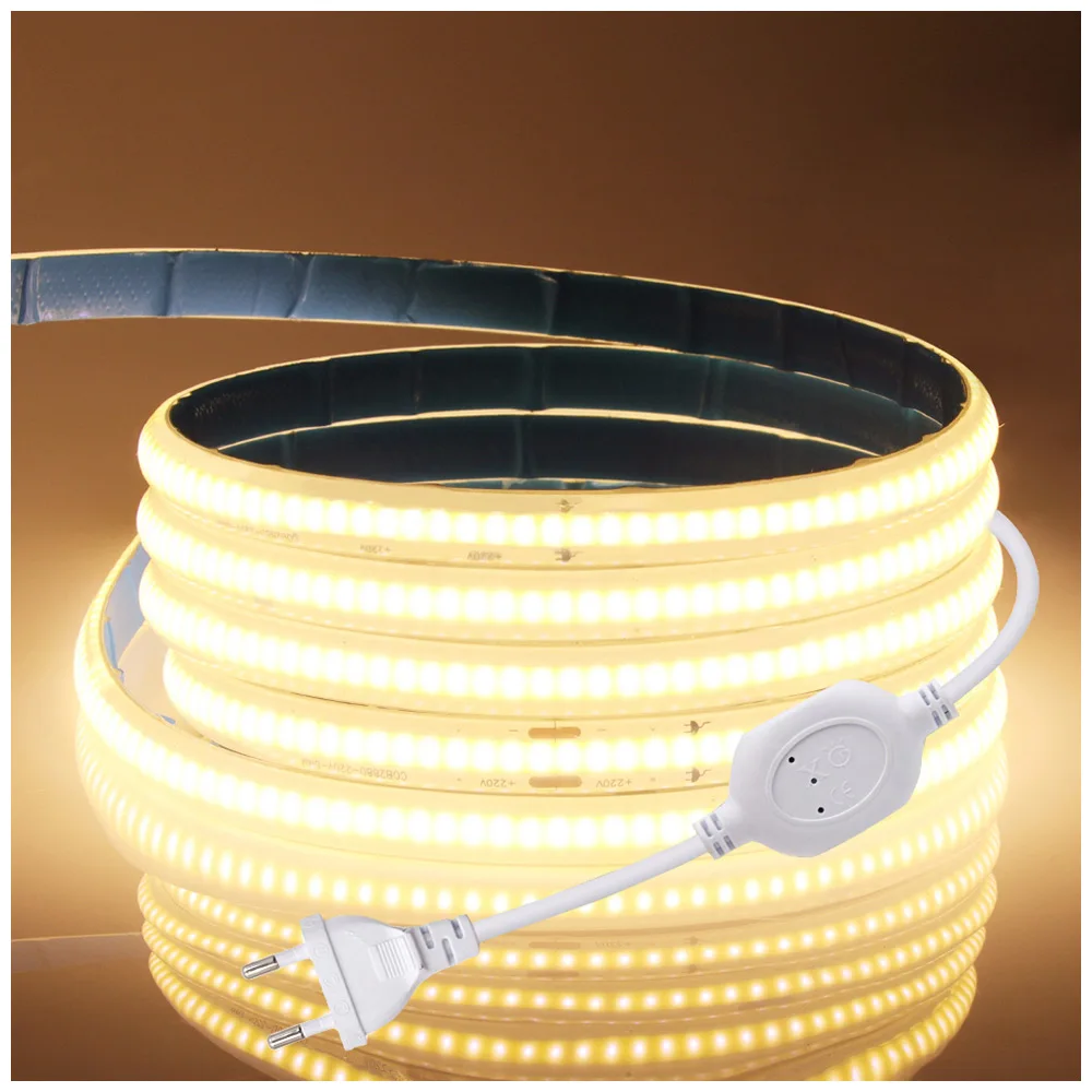 220V AC LED COB Light Strip Flexible Tape Lamp with Power 288 LEDs High Density Linear lighting IP65 Waterproof 5m 10m 50m 100m 