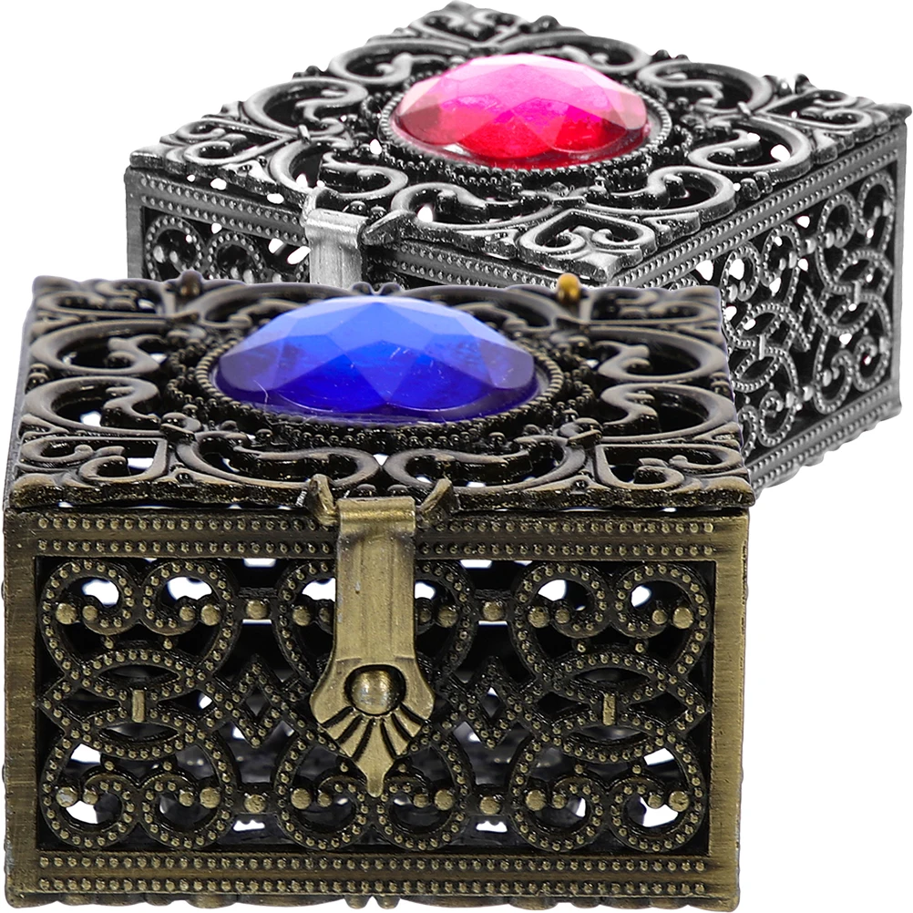 

2Pcs Rosary Storage Box Vintage Jewelry Boxes Metal Case for Earrings Necklace Small Items Organizer Decorative